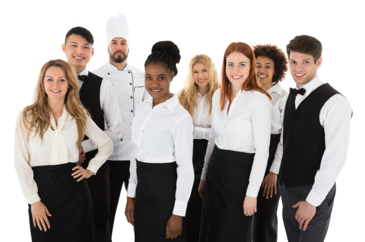 Portrait,Of,Confident,Restaurant,Staff,Standing,Against,White,Background